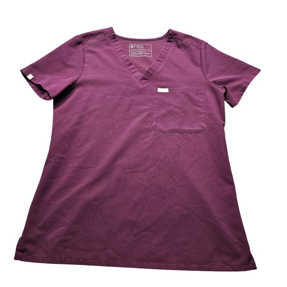 FIGS Technical Collection Scrub Top Womens XS Burgundy V-Neck FW1000 Short Slv